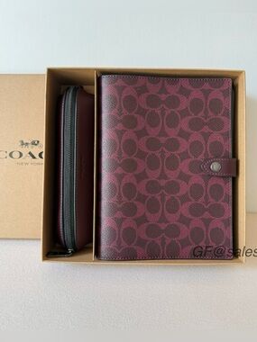 NWT Coach Black Currant Dark Red Boxed Notebook And Pencil Case Set CCP97
